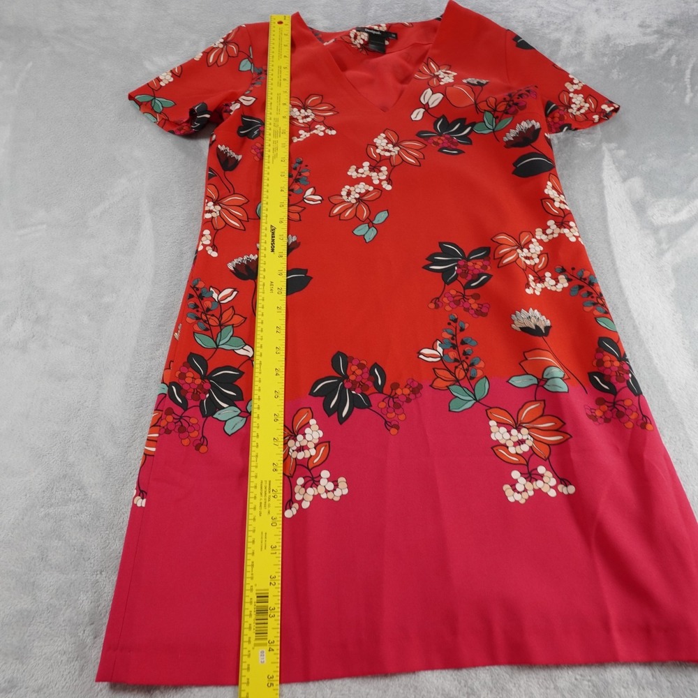 Desigual Floral Shift Dress Womens EU 38 M Red V Neck Short Sleeve Lined Office - Picture 6 of 16